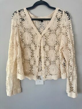 Warehouse Cream Crochet Button-Front Cardigan